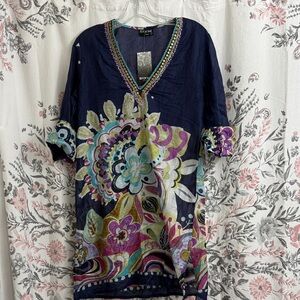 Navy Floral Tunic w/ Beading detail